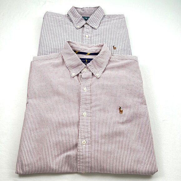 Ralph Lauren Mens Size Large Custom Fit Long Sleeve Shirts Lot Of 2 Flesh Pony - Picture 2 of 14